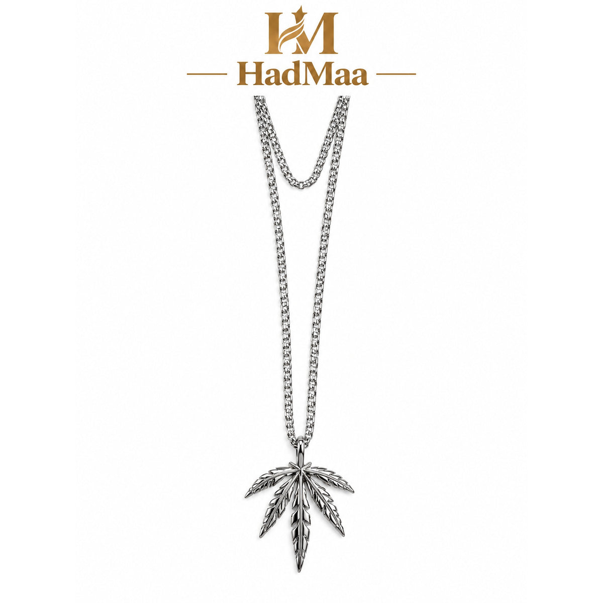 HadMaa Silver Leaf Pendant Necklace – Stainless Steel Double-Layer Chain | One color left