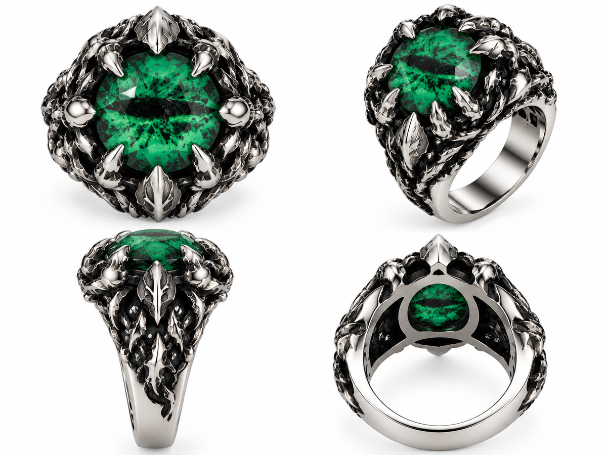 Gothic Dragon Claw Gemstone Ring