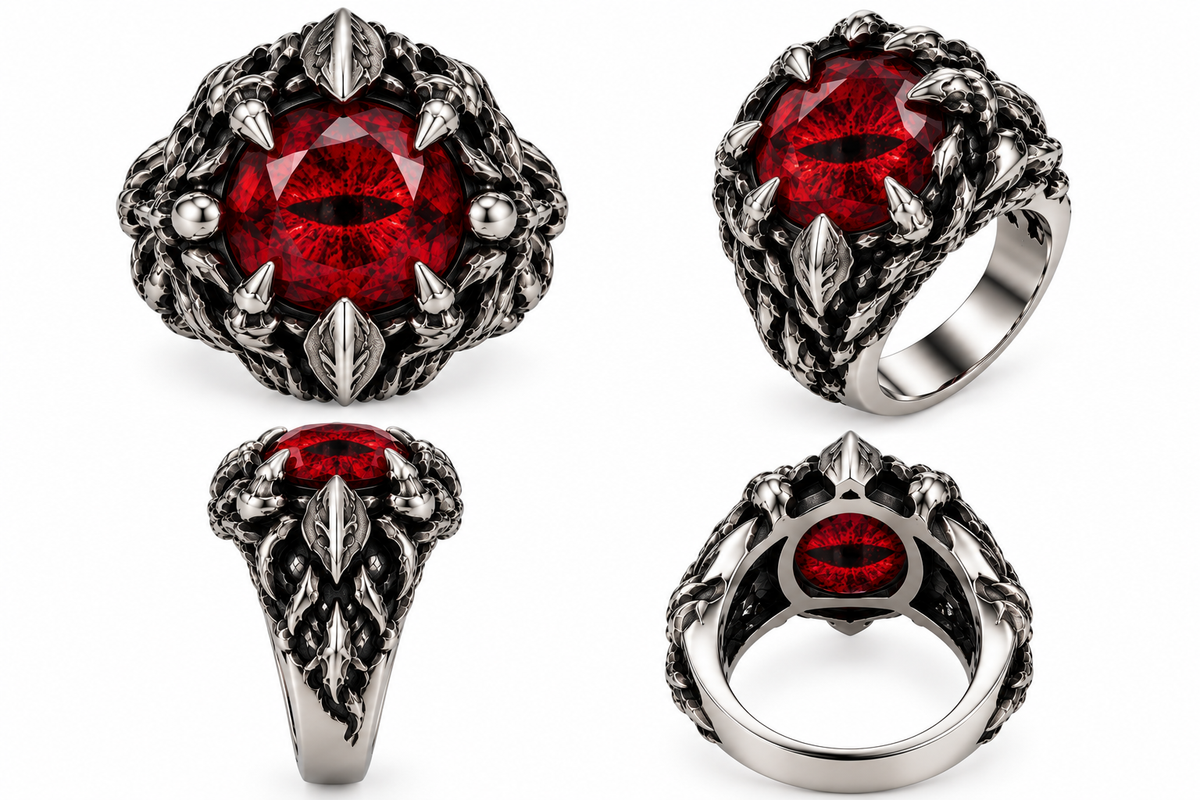 Gothic Dragon Claw Gemstone Ring