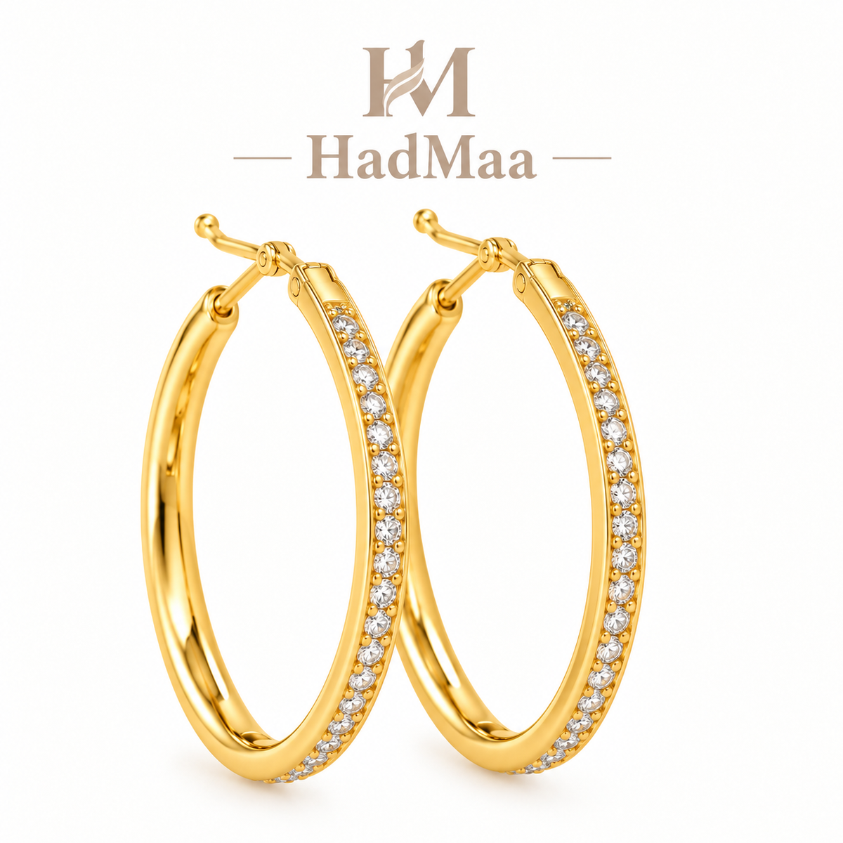 HadMaa Stainless Steel Hoop Earrings – Gold & Silver Crystal Detail