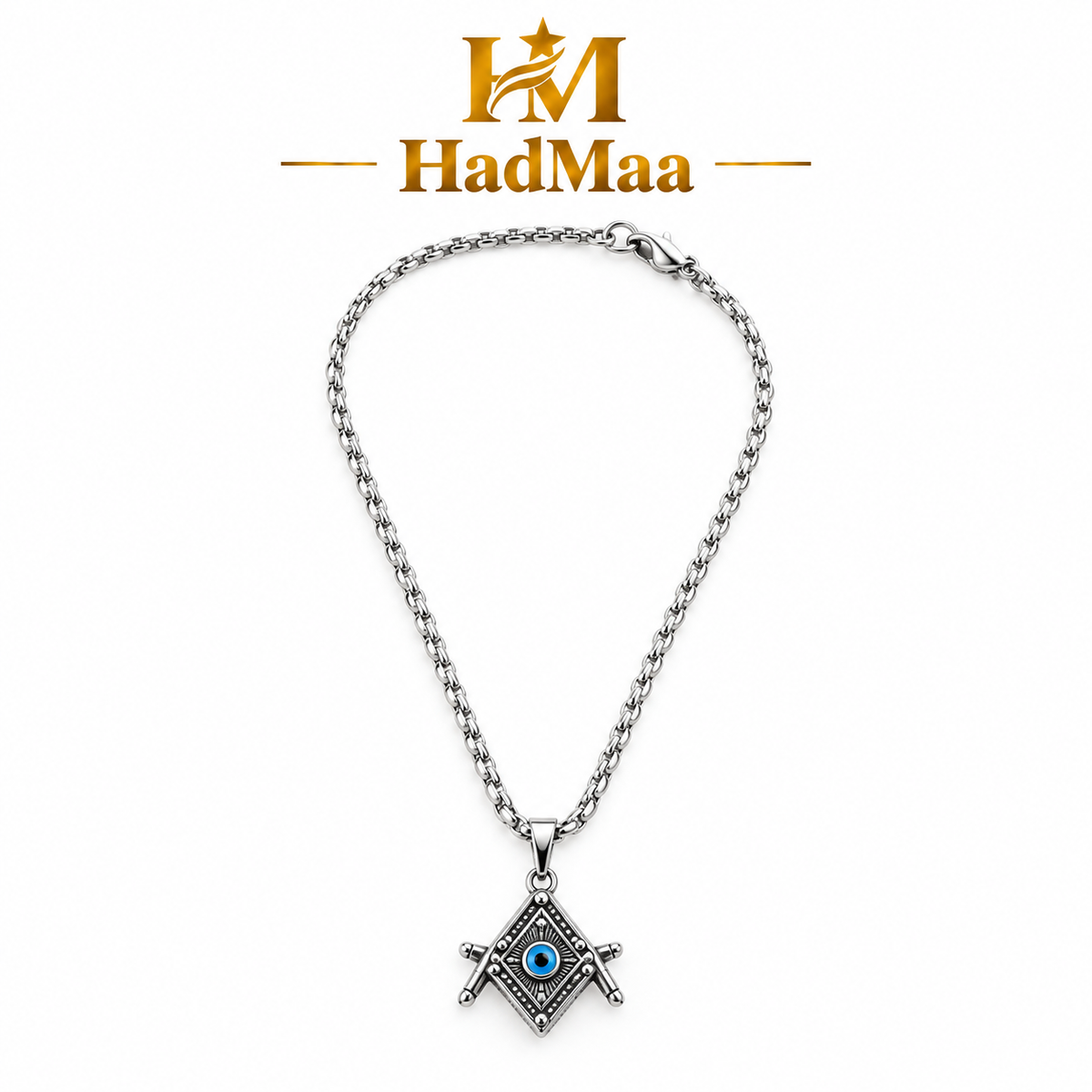 Unisex Stainless Steel Evil Eye Necklace – Silver Pendant